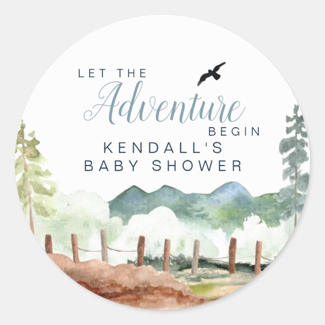 Adventure Baby Shower Classic Round Sticker (Front)