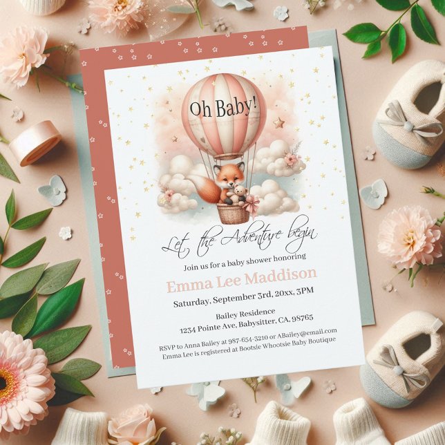 Adventure Baby Shower Fox in Hot Air Balloon Invitation (Creator Uploaded)