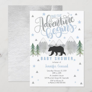 Adventure Baby Shower Invitation, Black Bear Baby Invitation