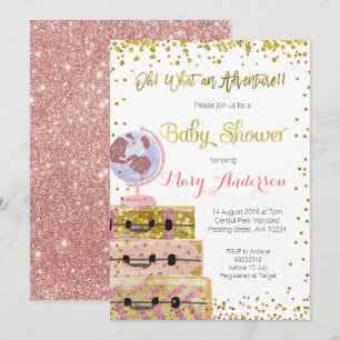 Adventure Baby Shower Invitation Gold Glitter