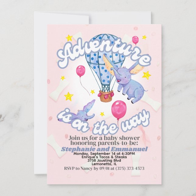 Adventure Baby Shower Invitation | Watercolor Elep (Front)