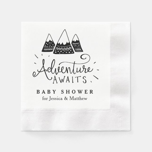 Adventure Baby Shower Napkins with Cute Mountains (Front)