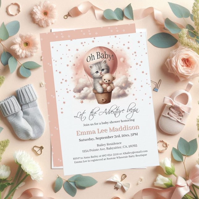 Adventure Baby Shower Oh Baby Kitten Balloon Invitation (Creator Uploaded)
