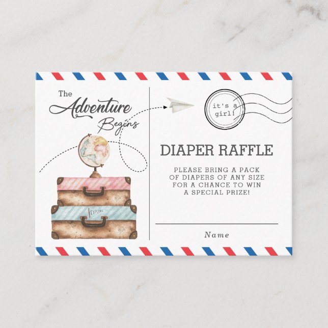 Adventure Baby Shower Suitcase Diaper Raffle Enclosure Card (Front)