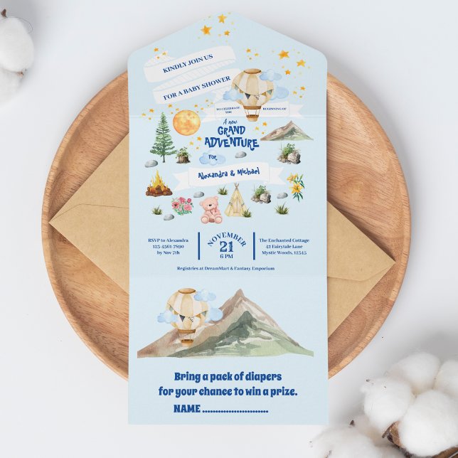 Adventure Baby Shower Watercolor Trees All In One Invitation (Creator Uploaded)