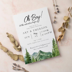 Adventure Baby Shower   Watercolor Trees Invitation