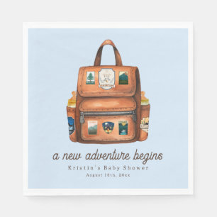Adventure Backpack + Bottles Blue Baby Shower Napkin