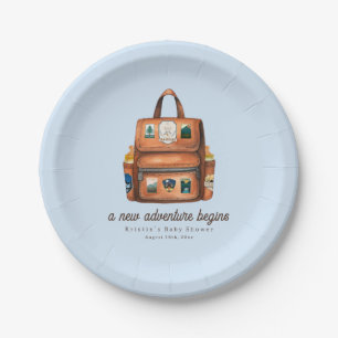 Adventure Backpack + Bottles Blue Baby Shower Paper Plate