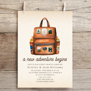 Adventure Backpack + Bottles Woodland Baby Shower Invitation