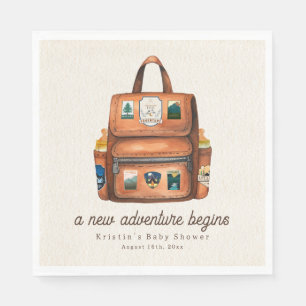 Adventure Backpack + Bottles Woodland Baby Shower Napkin