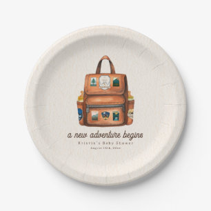 Adventure Backpack + Bottles Woodland Baby Shower Paper Plate