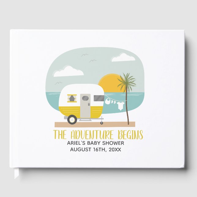 Adventure Beach Yellow Camper Neutral Baby Shower Guest Book (Front)