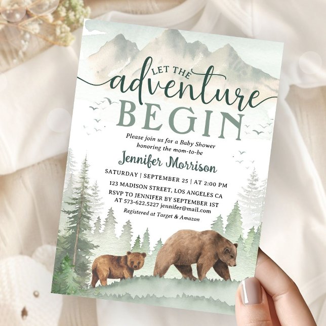 Adventure Begin Baby Shower Bear Woodland Forest Invitation (Creator Uploaded)