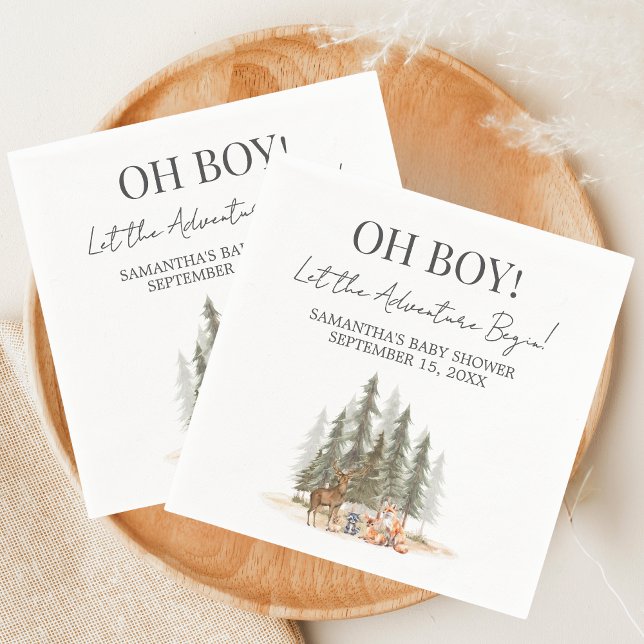 Adventure Begin Baby Shower Napkin (Let the Adventure Begin Woodland Animals Baby Shower Napkin)