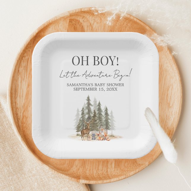 Adventure Begin Baby Shower Paper Plate (Let the Adventure Begin Woodland Animals Baby Shower Paper Plate)
