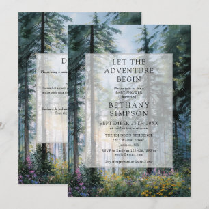 Adventure Begin Floral Forest QR Code Baby Shower Invitation