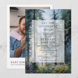 Adventure Begin Forest Photo QR Code Baby Shower Invitation