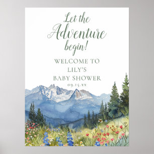 Adventure Begin Mountain Baby Shower Welcome Sign