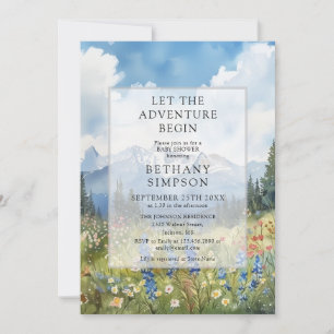 Adventure Begin Mountain Floral Baby Shower Invitation