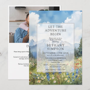 Adventure Begin Mountain Photo QR Code Baby Shower Invitation