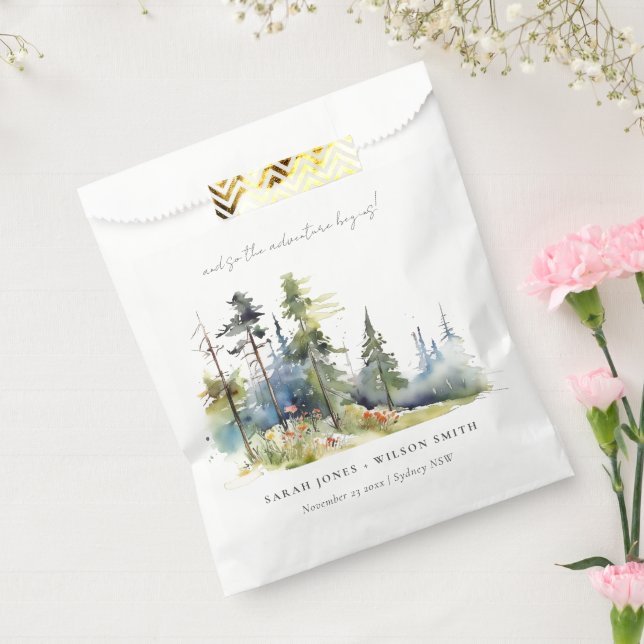 Adventure Begin Pine Forest Landscape Wedding Favour Bags (Sealed)