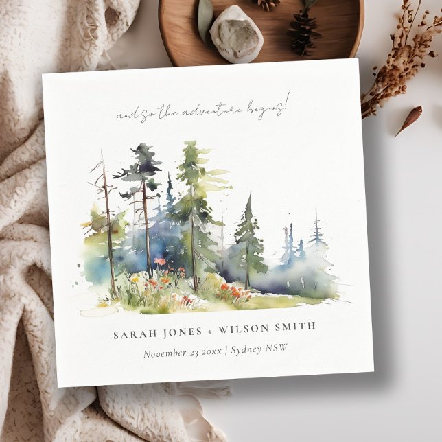 Adventure Begin Pine Forest Landscape Wedding Napkin (Creator Uploaded)