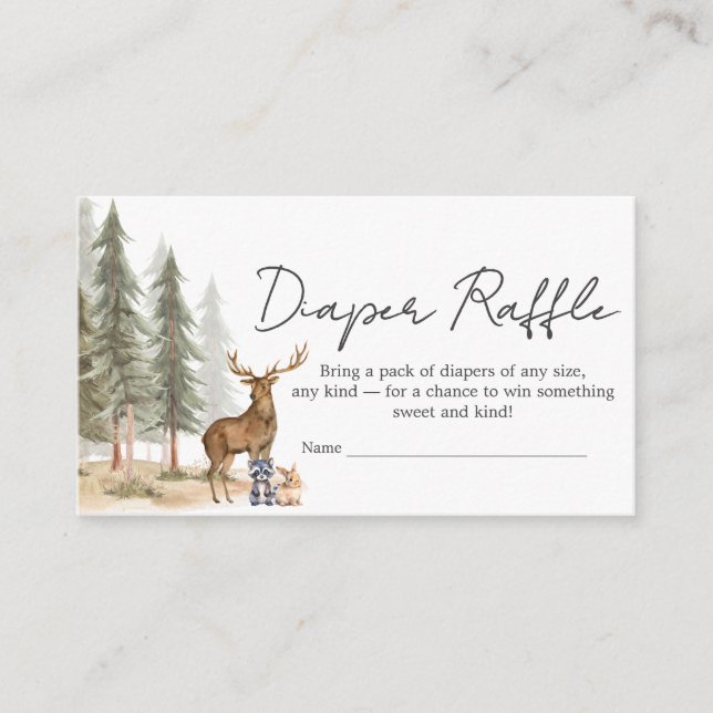 Adventure Begin Woodland Animal Baby Diaper Raffle Enclosure Card (Front)