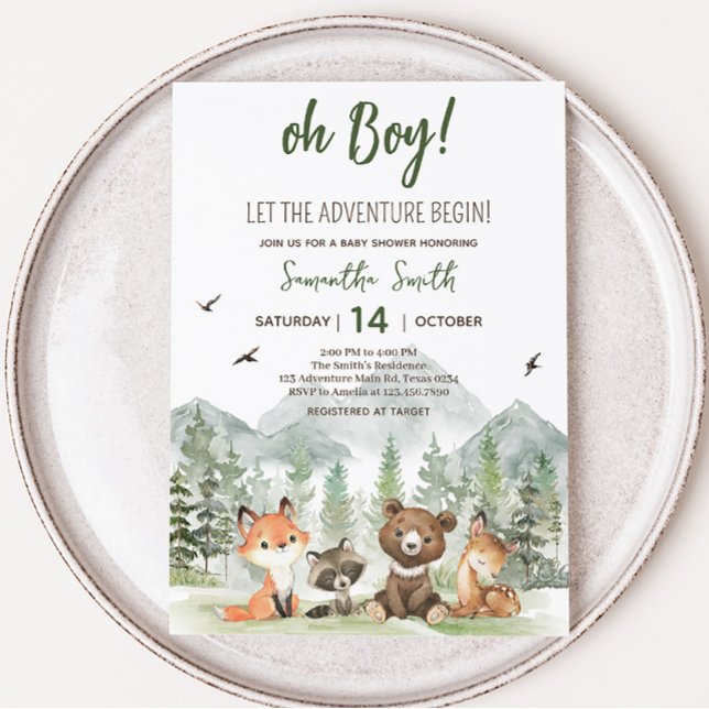 Adventure Begin Woodland Animals Baby Shower Invitation (Adventure Awaits Baby Shower Invitation)
