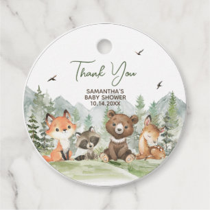 Adventure Begin Woodland Animals Baby Shower Round Favour Tags