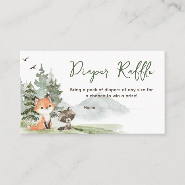Adventure Begin Woodland Animals Diaper Raffle Enclosure Card (Front)