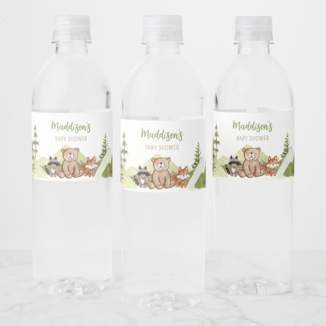 Adventure Begin Woodland Baby Shower  Water Bottle Label (Bottles)