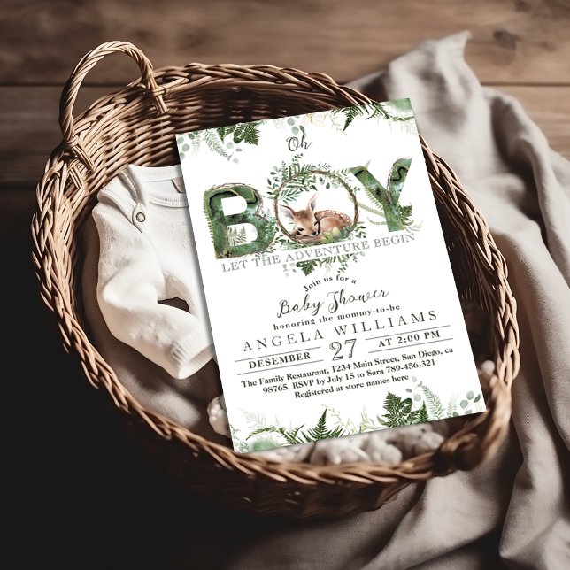 Adventure Begin Woodland Deer Baby Boy Shower Invitation (Creator Uploaded)