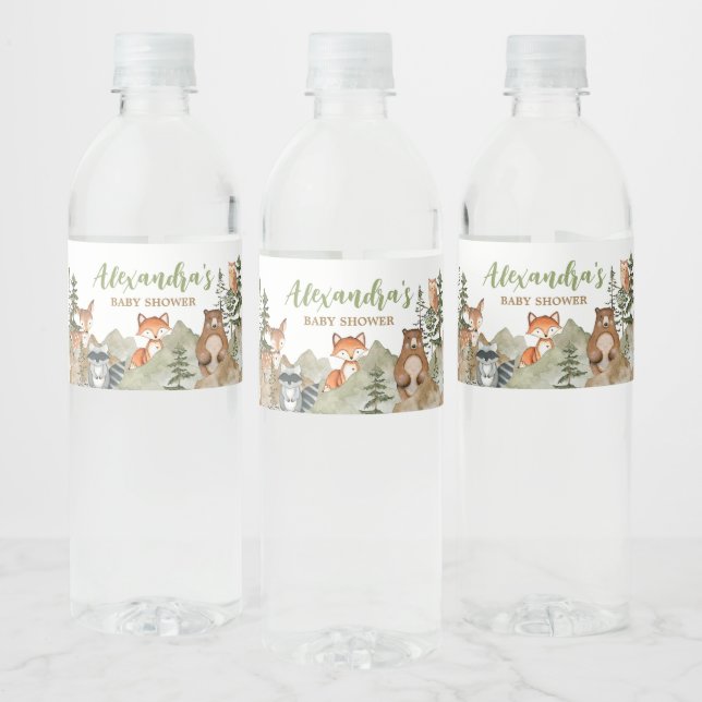 Adventure Begin Woodland Mountain Baby Shower Water Bottle Label (Bottles)