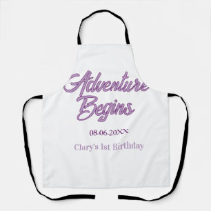 Adventure begins 1st birthday name date simple min apron