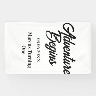 Adventure begins 1st birthday name date simple min banner
