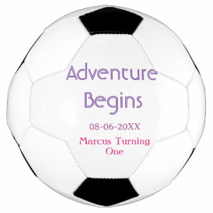Adventure begins 1st birthday name date simple min football