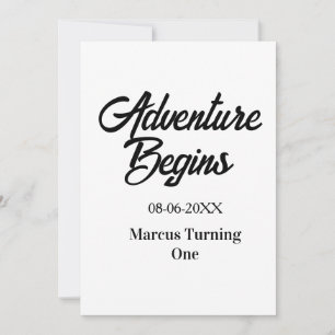 Adventure begins 1st birthday name date simple min invitation
