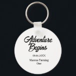 Adventure begins 1st birthday name date simple min key ring<br><div class="desc">Design</div>