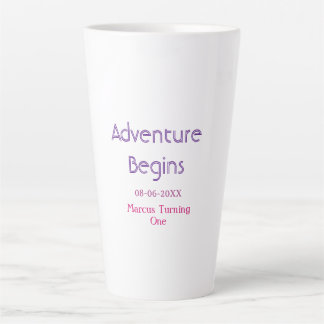 Adventure begins 1st birthday name date simple min latte mug
