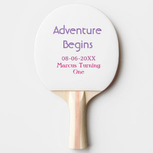 Adventure begins 1st birthday name date simple min ping pong paddle