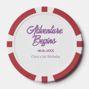 Adventure begins 1st birthday name date simple min poker chips