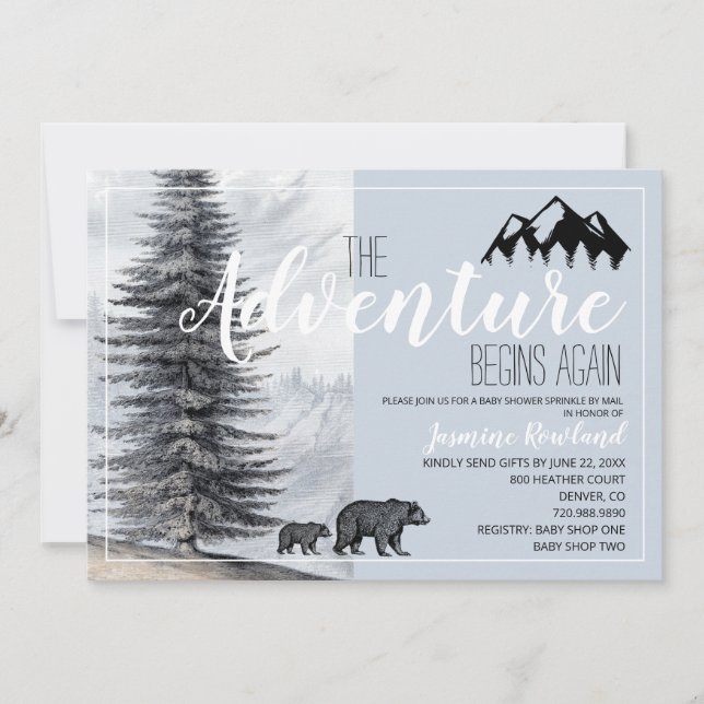 Adventure Begins Again Woodland Bear Baby Sprinkle Invitation (Front)