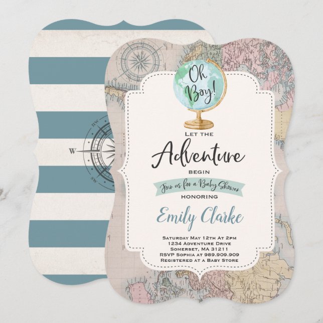 Adventure Begins Baby Shower Invitation Map Shower (Front/Back)