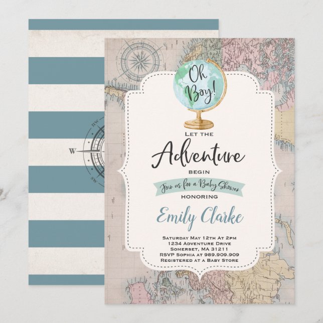 Adventure Begins Baby Shower Invitation Map Shower (Front/Back)