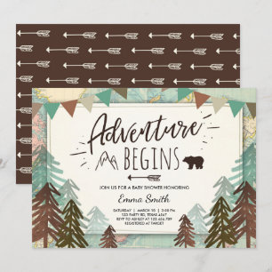 Adventure Begins Baby shower invitation Travel map