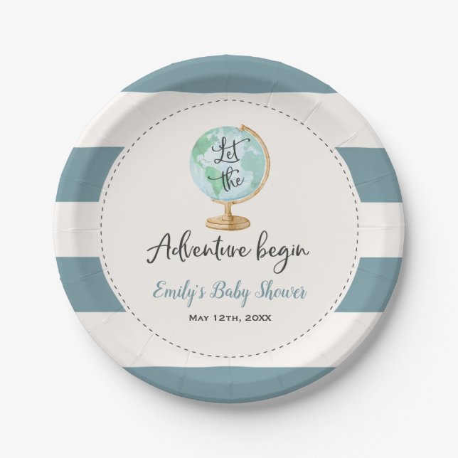 Adventure Begins Baby Shower Paper Plate 7" (Front)