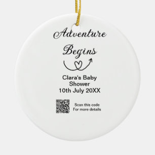 Adventure begins baby shower scan QR code heart si Ceramic Tree Decoration