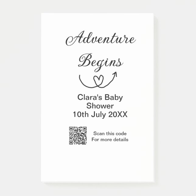 Adventure begins baby shower scan QR code heart si Post-it Notes (Front)