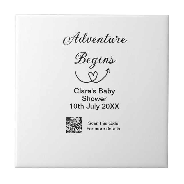 Adventure begins baby shower scan QR code heart si Tile (Front)