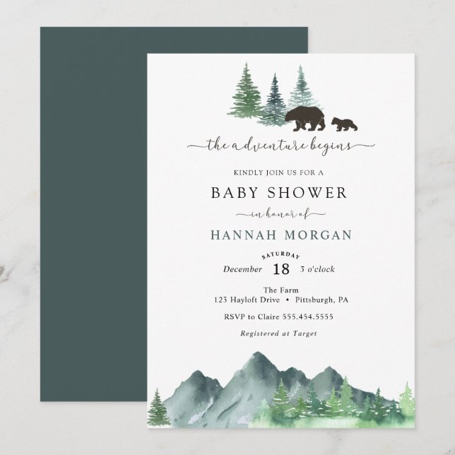 Adventure Begins Bear Baby Shower Invitation (Front/Back)